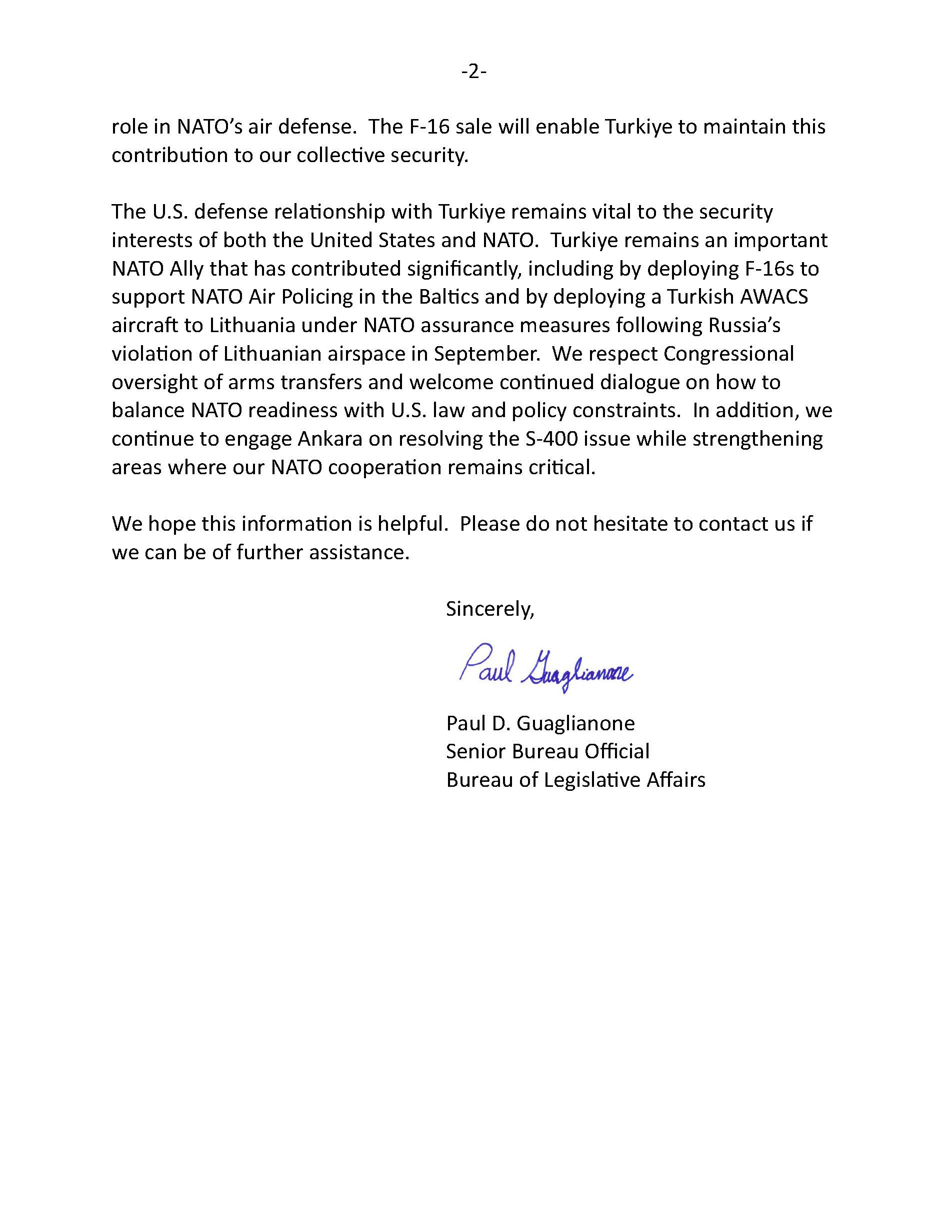 State Department’s response to September 2025 letter on Turkey F35 sales and NDAA compliance State Department’s response to September 2025 letter on Turkey F35 sales and NDAA compliance