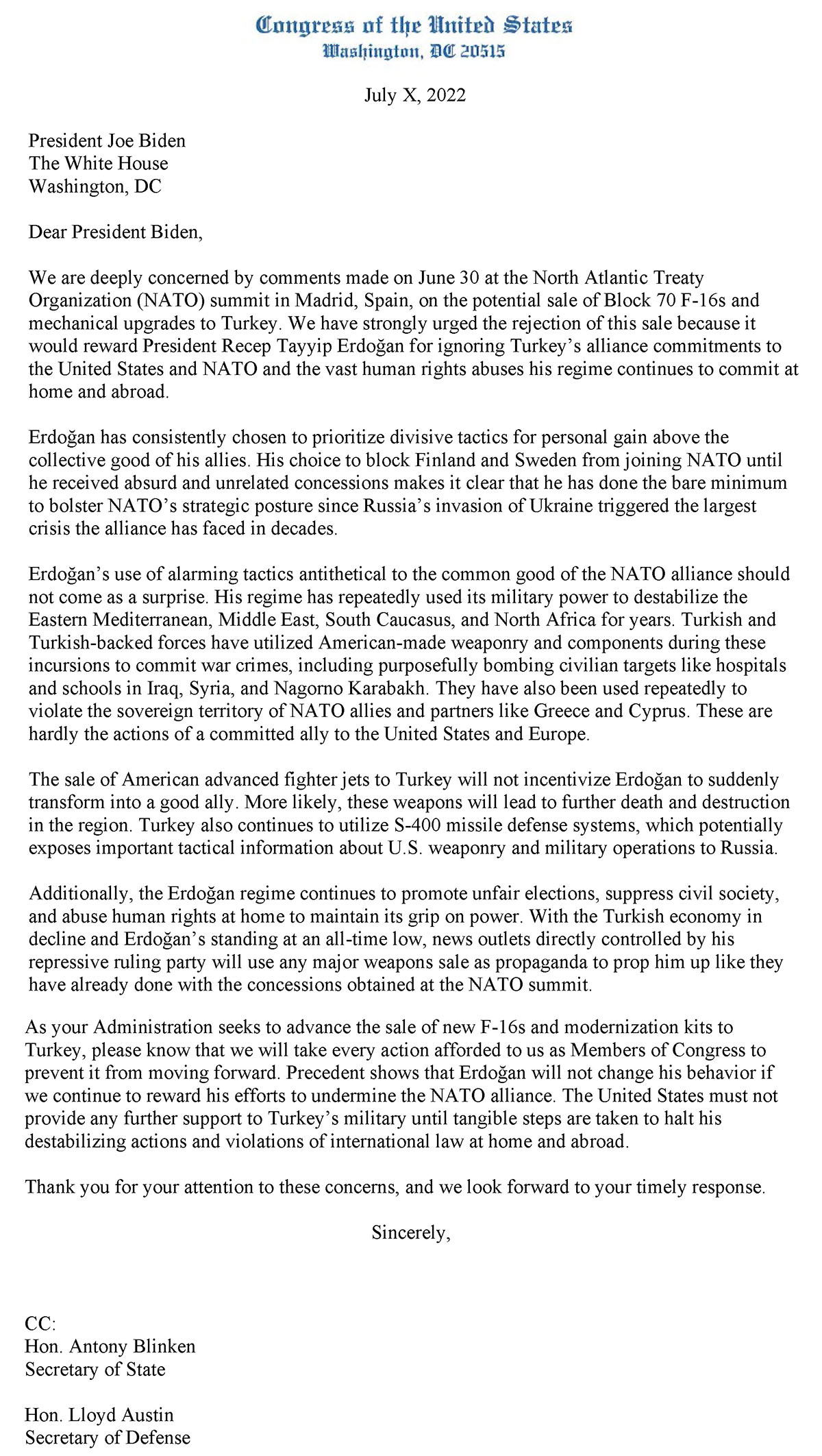 Letter on Turkey F-16 Sales 7.5.22-em